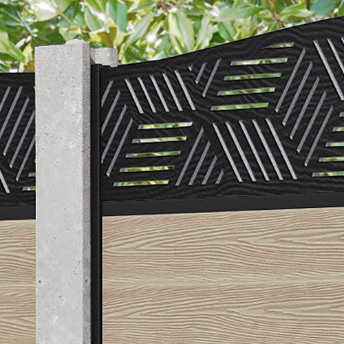 Classic Cubed Curved Top Fence Panel - Light Oak - for existing concrete posts