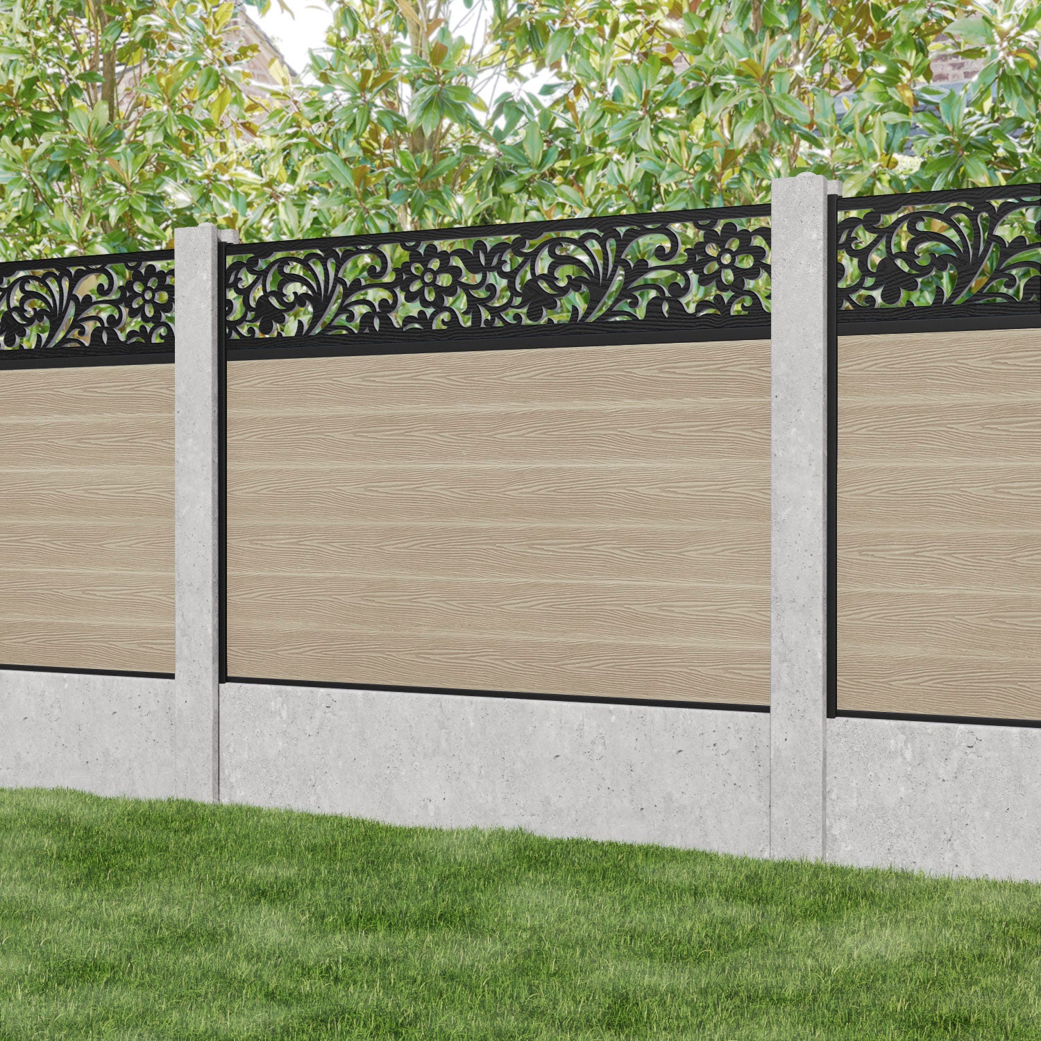 Classic Eden Fence Panel - Light Oak - for existing concrete posts