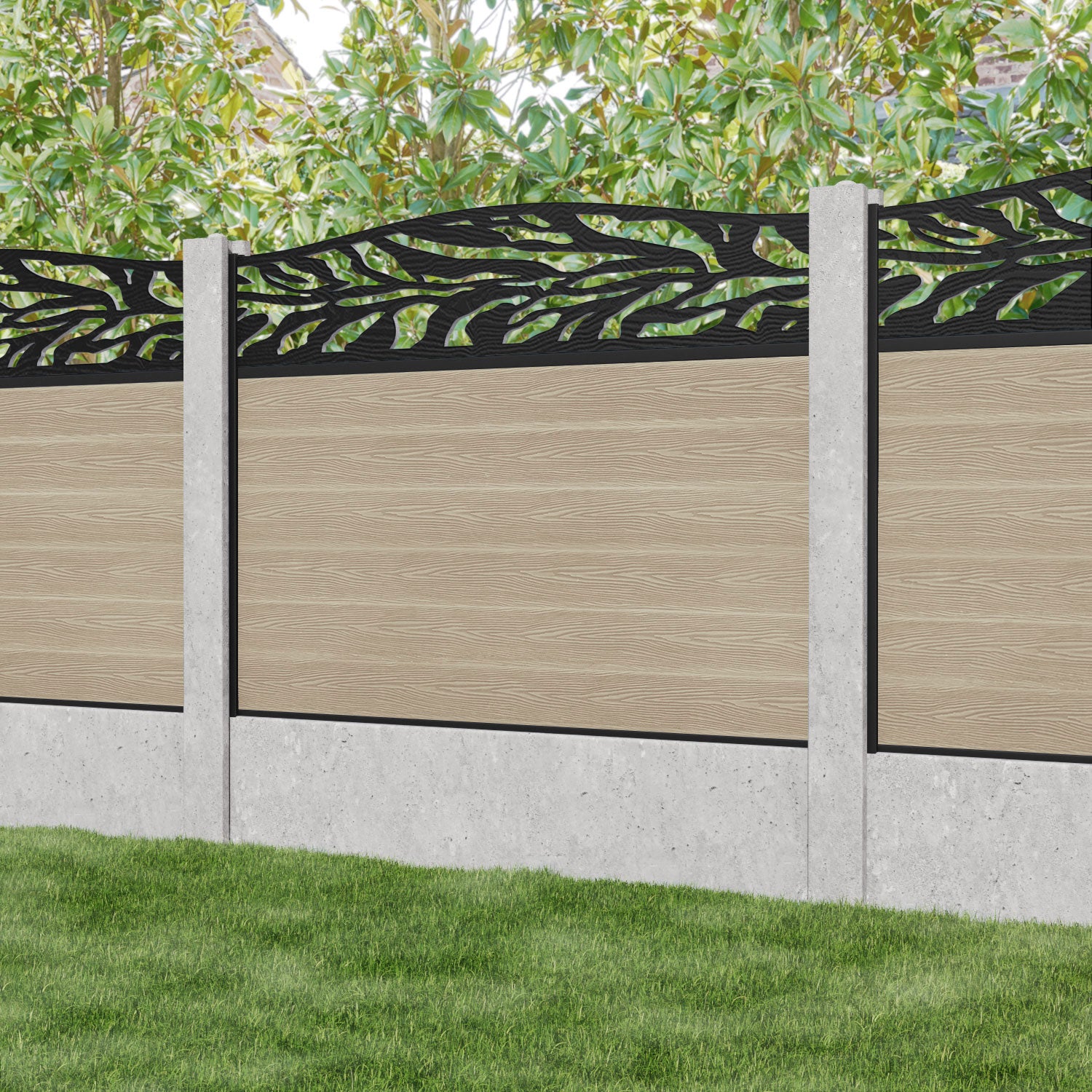 Classic Malawi Curved Top Fence Panel - Light Oak - for existing concrete posts
