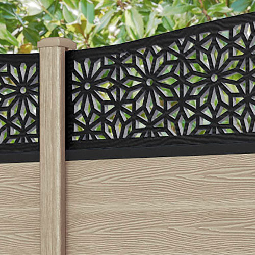 Classic Narwa Curved Top Fence Panel - Light Oak - with our composite posts