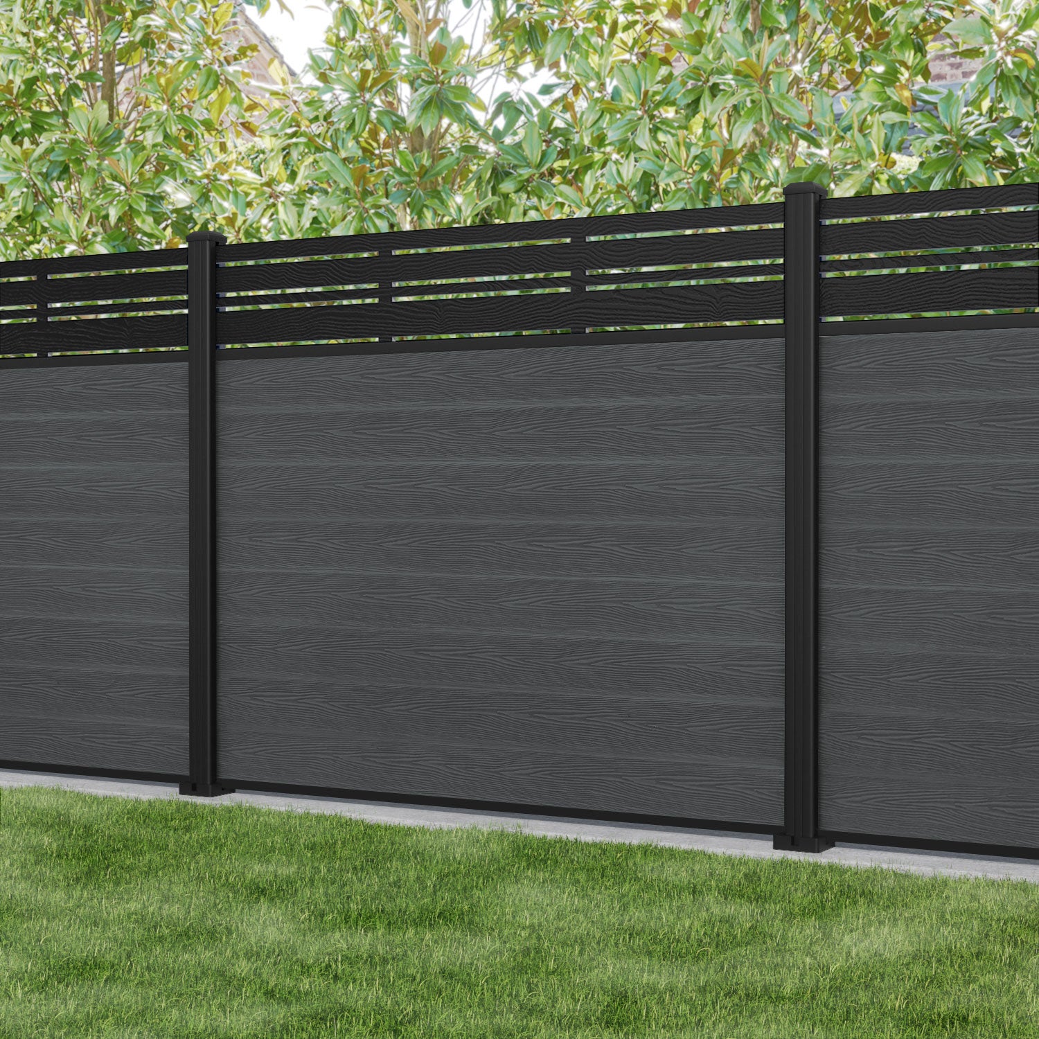 Classic Linea Fence Panel - Dark Grey - with our aluminium posts