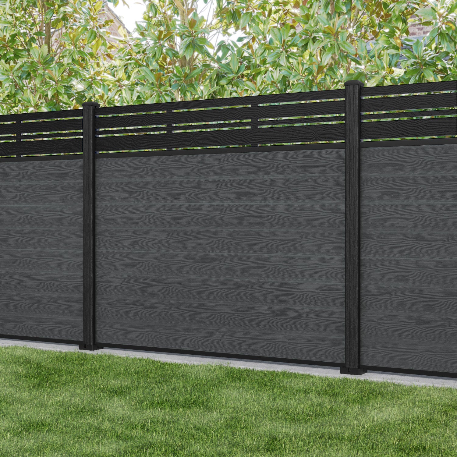 Classic Linea Fence Panel - Dark Grey - with our composite posts