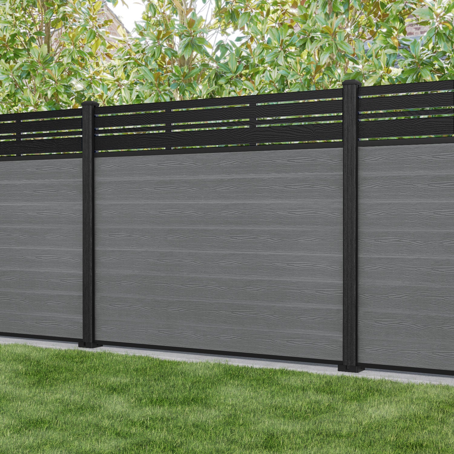 Classic Linea Fence Panel - Mid Grey - with our composite posts