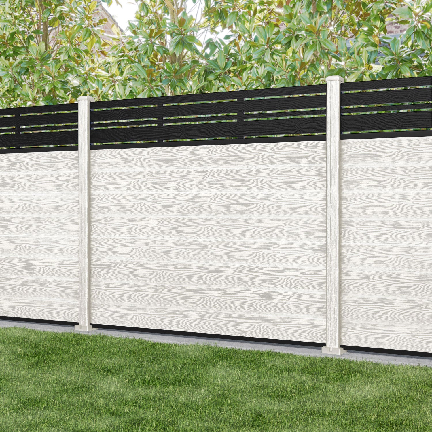Classic Linea Fence Panel - Light Stone - with our composite posts