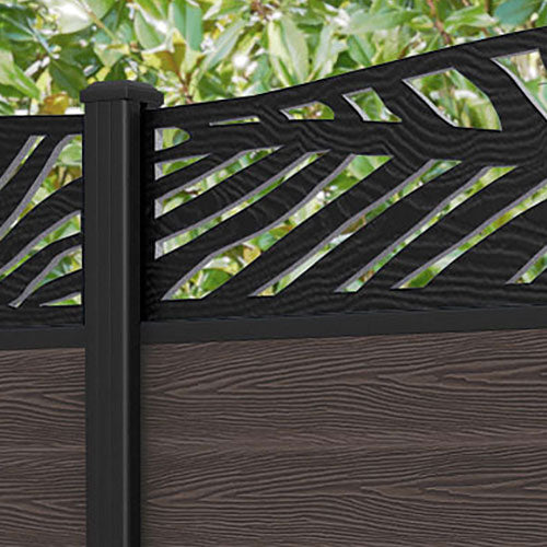 Classic Palm Curved Top Fence Panel - Mid Brown - with our aluminium posts