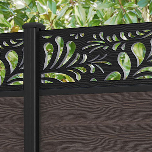 Classic Petal Fence Panel - Mid Brown - with our aluminium posts