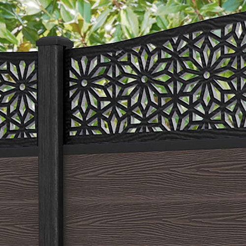 Classic Narwa Curved Top Fence Panel - Mid Brown - with our composite posts