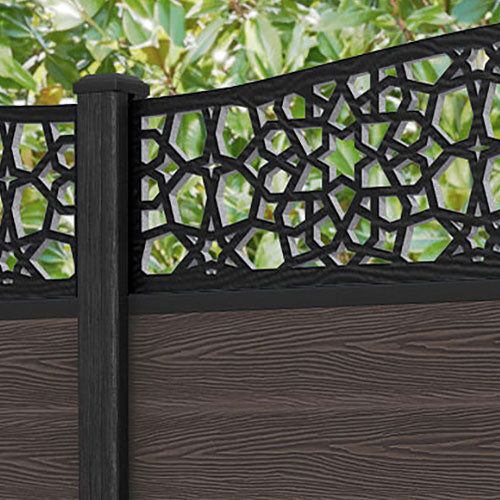 Classic Nazira Curved Top Fence Panel - Mid Brown - with our composite posts