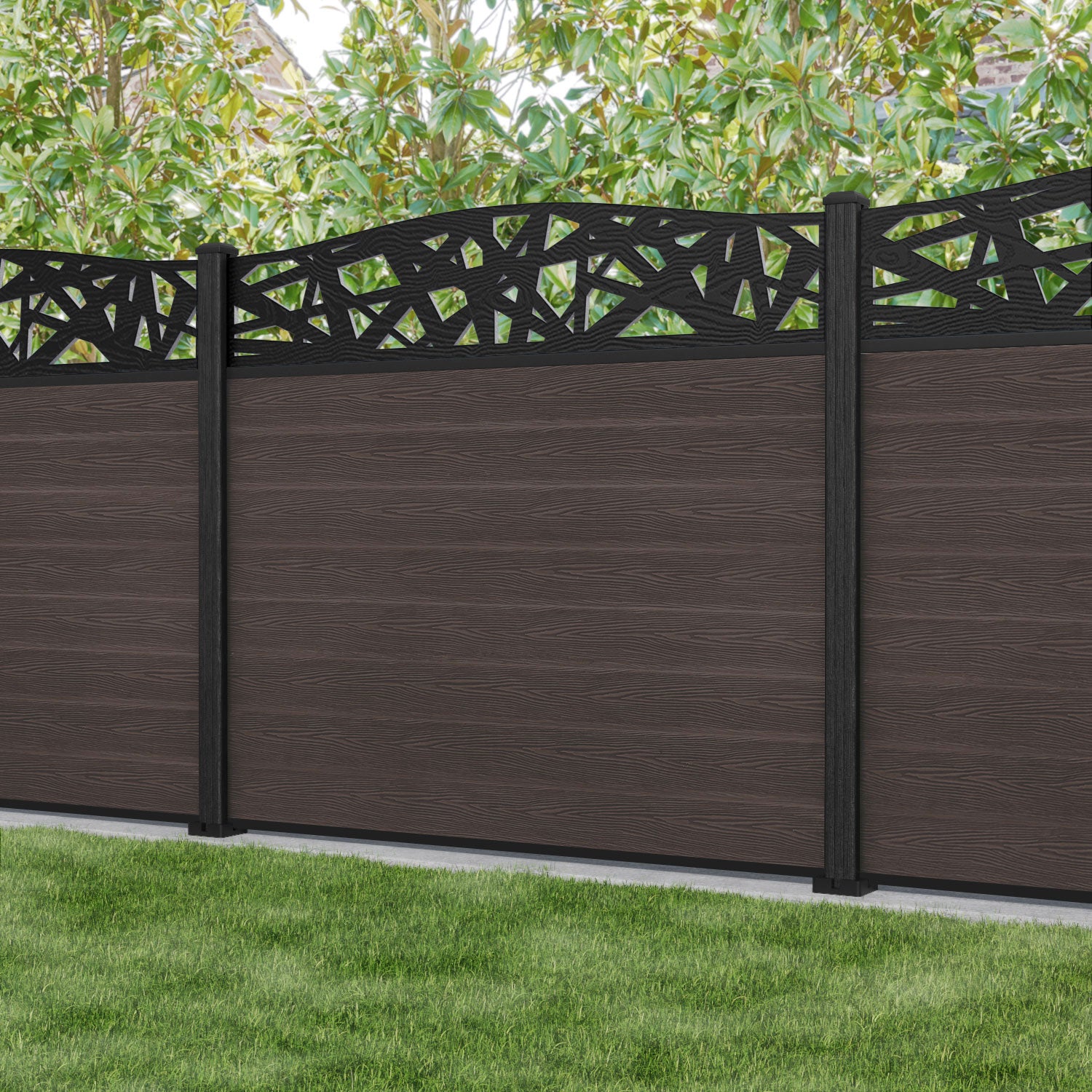 Classic Prism Curved Top Fence Panel - Mid Brown - with our composite posts