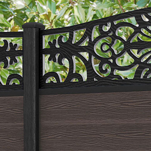 Classic Windsor Curved Top Fence Panel - Mid Brown - with our composite posts