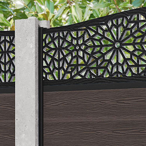 Classic Alnara Curved Top Fence Panel - Mid Brown - for existing concrete posts