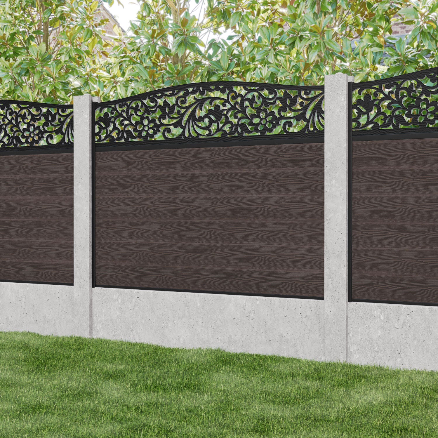 Classic Eden Curved Top Fence Panel - Mid Brown - for existing concrete posts