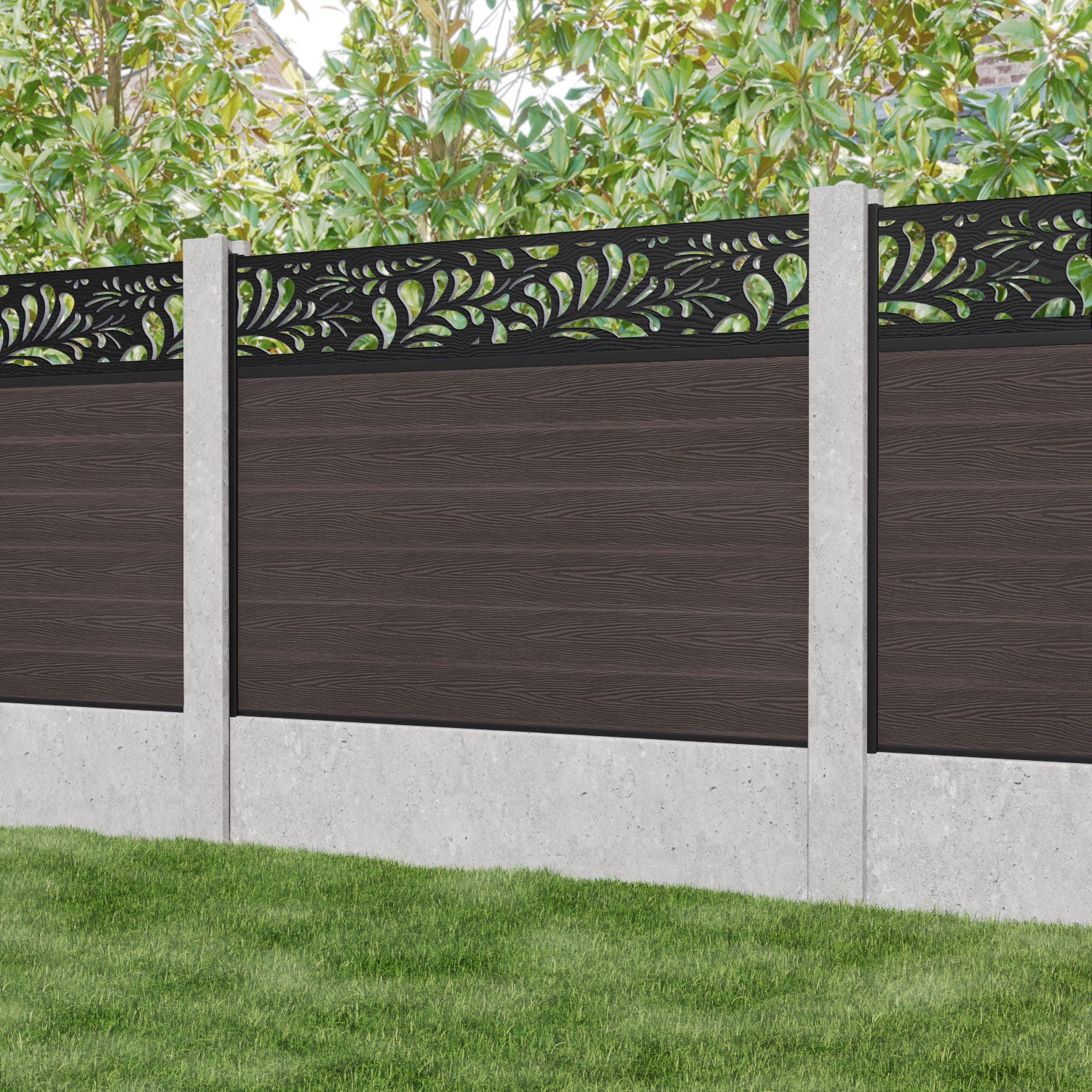 Classic Petal Fence Panel - Mid Brown - for existing concrete posts