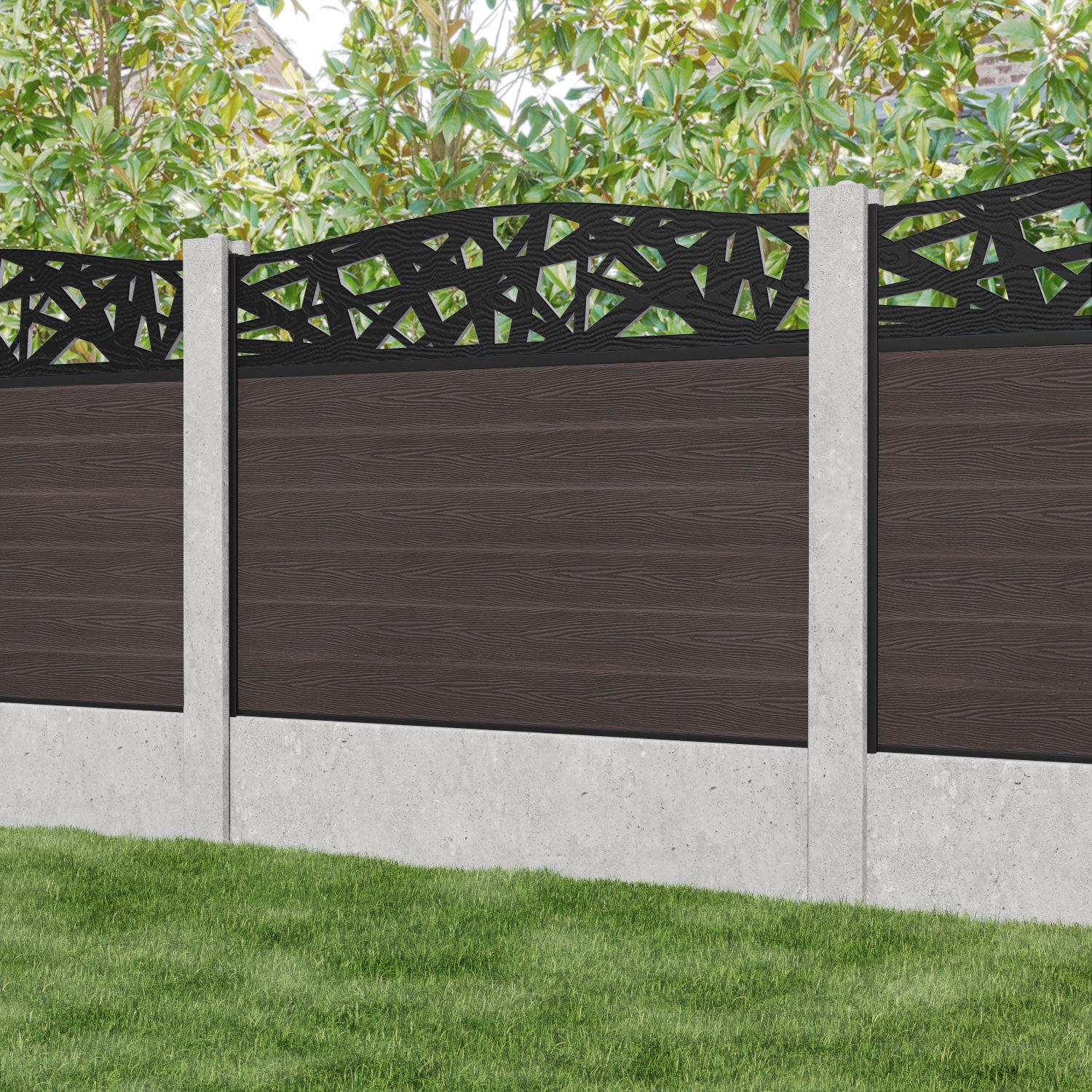 Classic Prism Curved Top Fence Panel - Mid Brown - for existing concrete posts