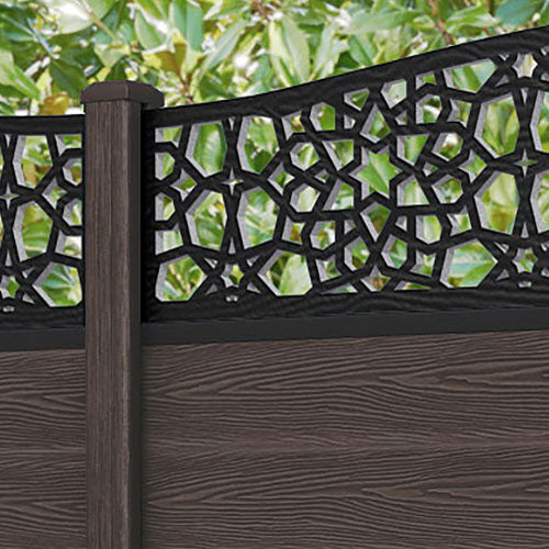 Classic Nazira Curved Top Fence Panel - Mid Brown - with our composite posts