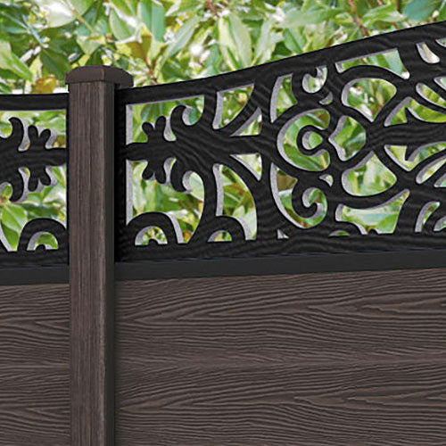 Classic Windsor Curved Top Fence Panel - Mid Brown - with our composite posts