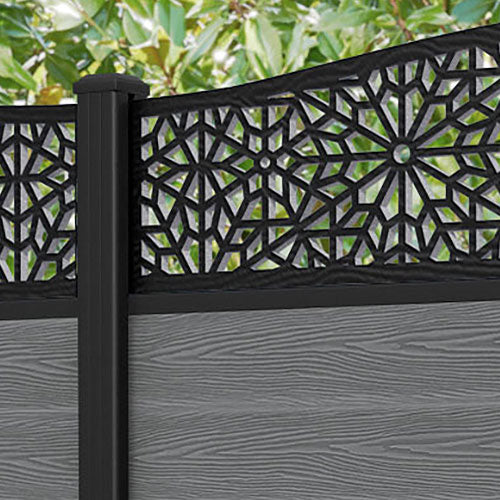 Classic Alnara Curved Top Fence Panel - Mid Grey - with our aluminium posts