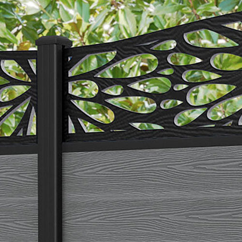 Classic Blossom Curved Top Fence Panel - Mid Grey - with our aluminium posts