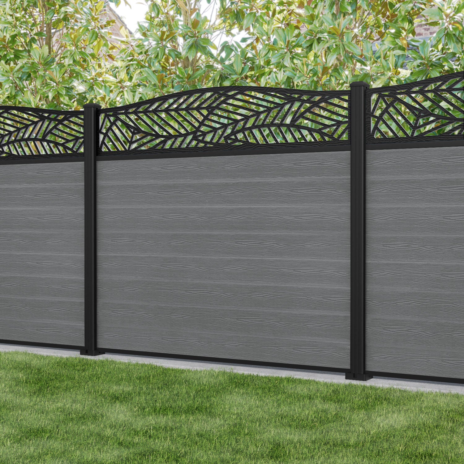 Classic Habitat Curved Top Fence Panel - Mid Grey - with our aluminium posts