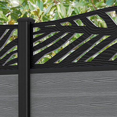 Classic Palm Curved Top Fence Panel - Mid Grey - with our aluminium posts