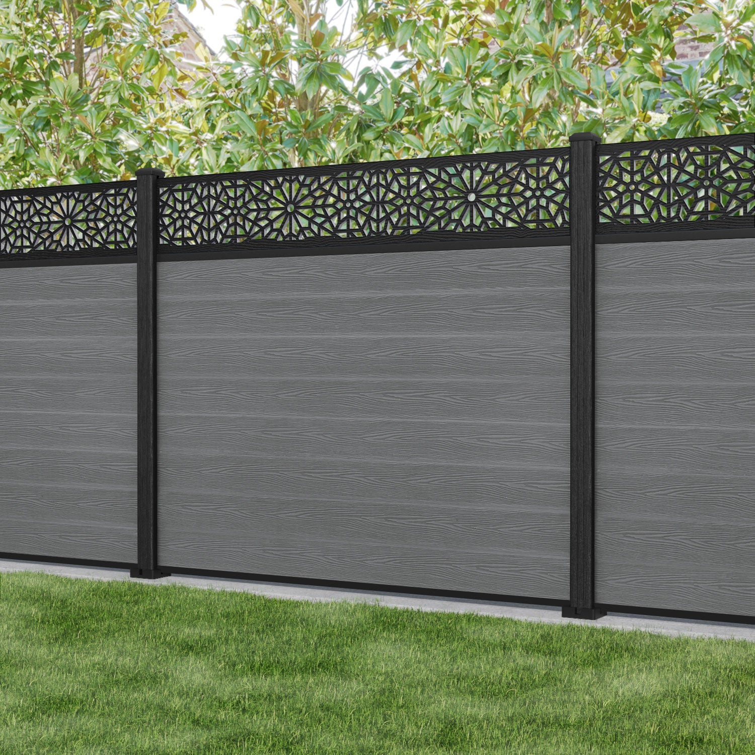 Classic Alnara Fence Panel - Mid Grey - with our composite posts