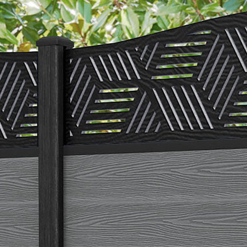 Classic Cubed Curved Top Fence Panel - Mid Grey - with our composite posts