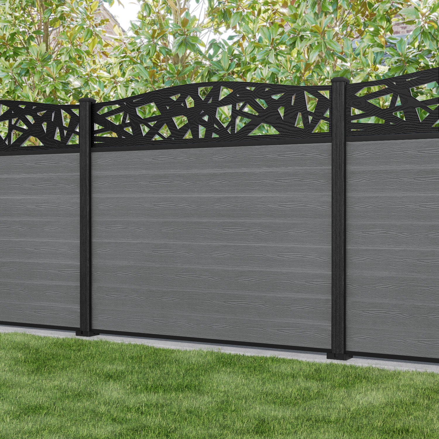 Classic Prism Curved Top Fence Panel - Mid Grey - with our composite posts