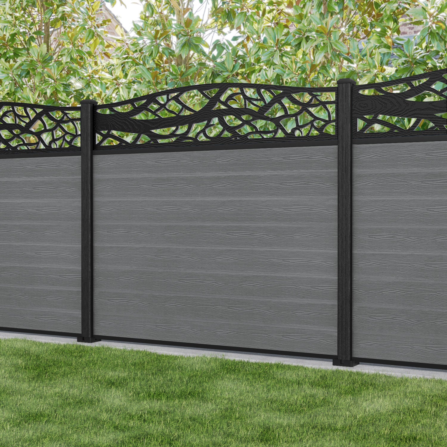 Classic Twilight Curved Top Fence Panel - Mid Grey - with our composite posts