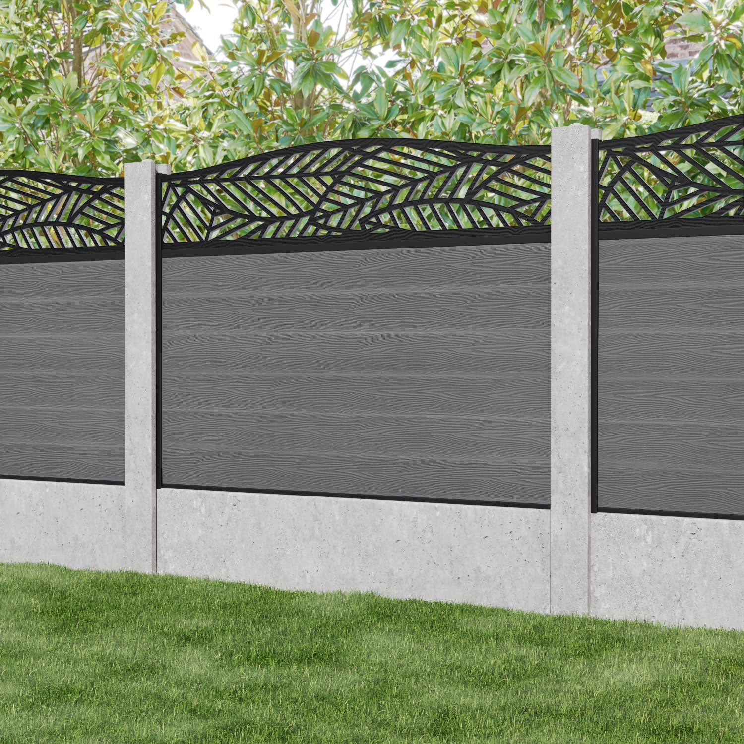 Classic Habitat Curved Top Fence Panel - Mid Grey - for existing concrete posts