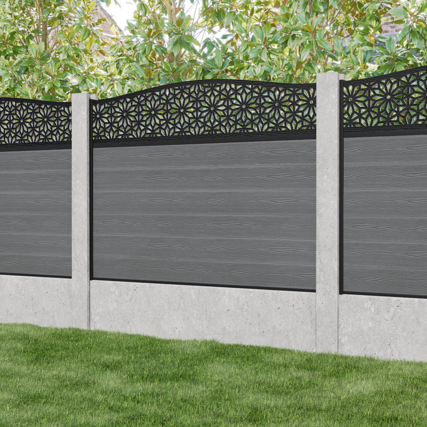 Classic Narwa Curved Top Fence Panel - Mid Grey - for existing concrete posts
