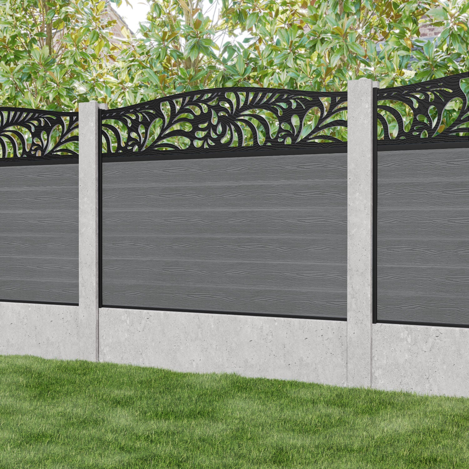 Classic Petal Curved Top Fence Panel - Mid Grey - for existing concrete posts