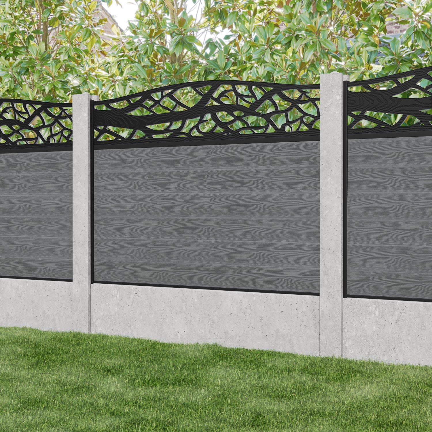Classic Twilight Curved Top Fence Panel - Mid Grey - for existing concrete posts