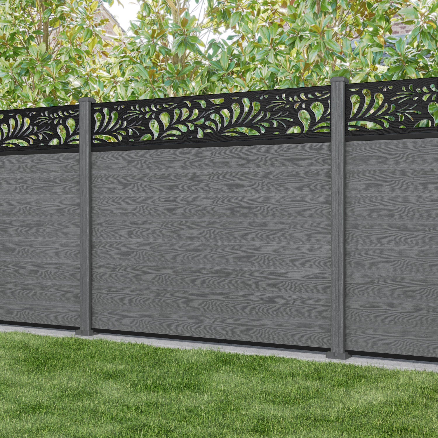 Classic Petal Fence Panel - Mid Grey - with our composite posts