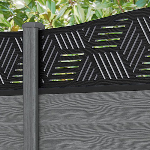 Classic Cubed Curved Top Fence Panel - Mid Grey - with our composite posts