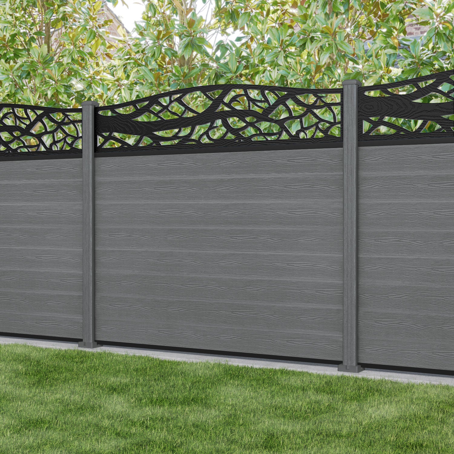 Classic Twilight Curved Top Fence Panel - Mid Grey - with our composite posts