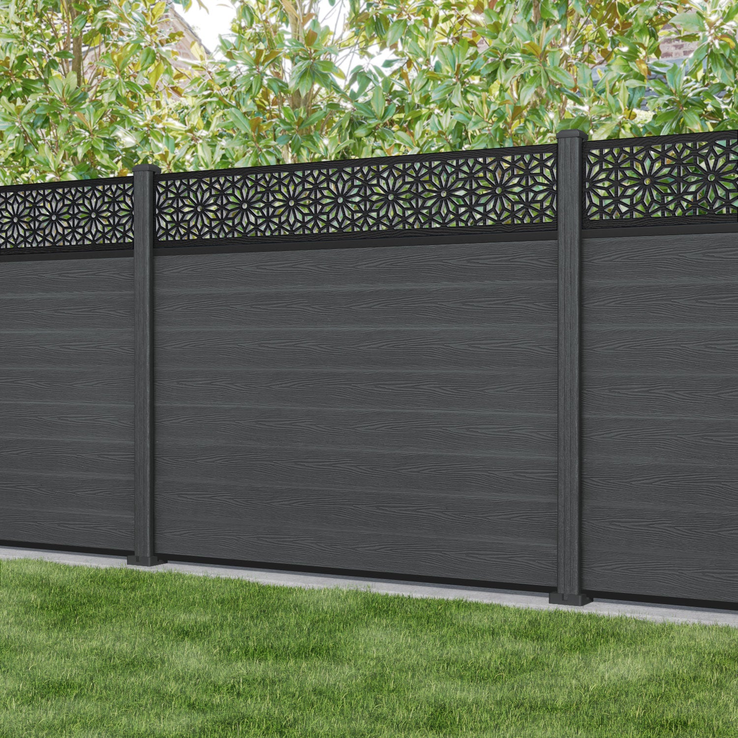 Classic Narwa Fence Panel - Dark Grey - with our composite posts