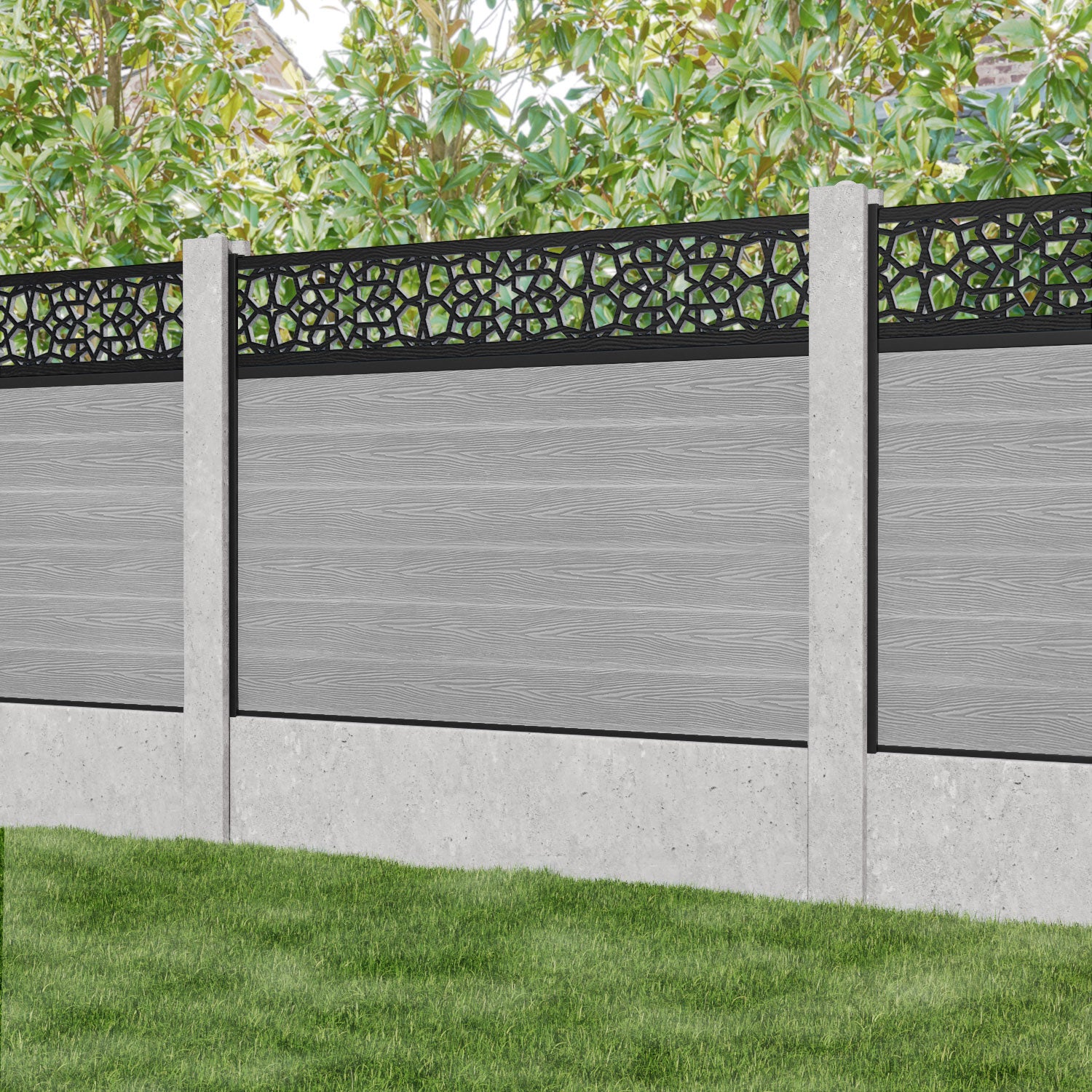 Classic Nazira Fence Panel - Light Grey - for existing concrete posts