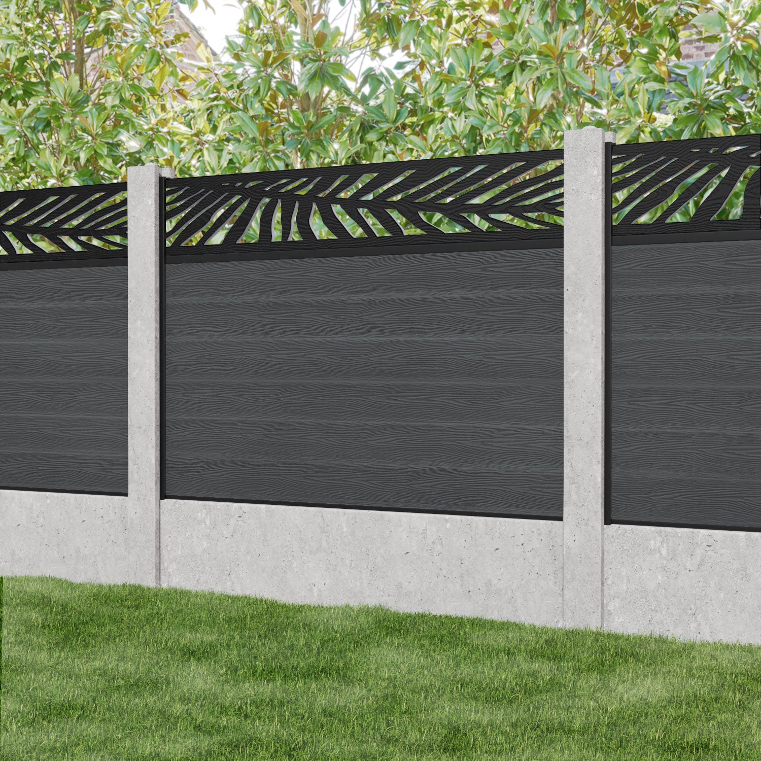 Classic Palm Fence Panel - Dark Grey - for existing concrete posts