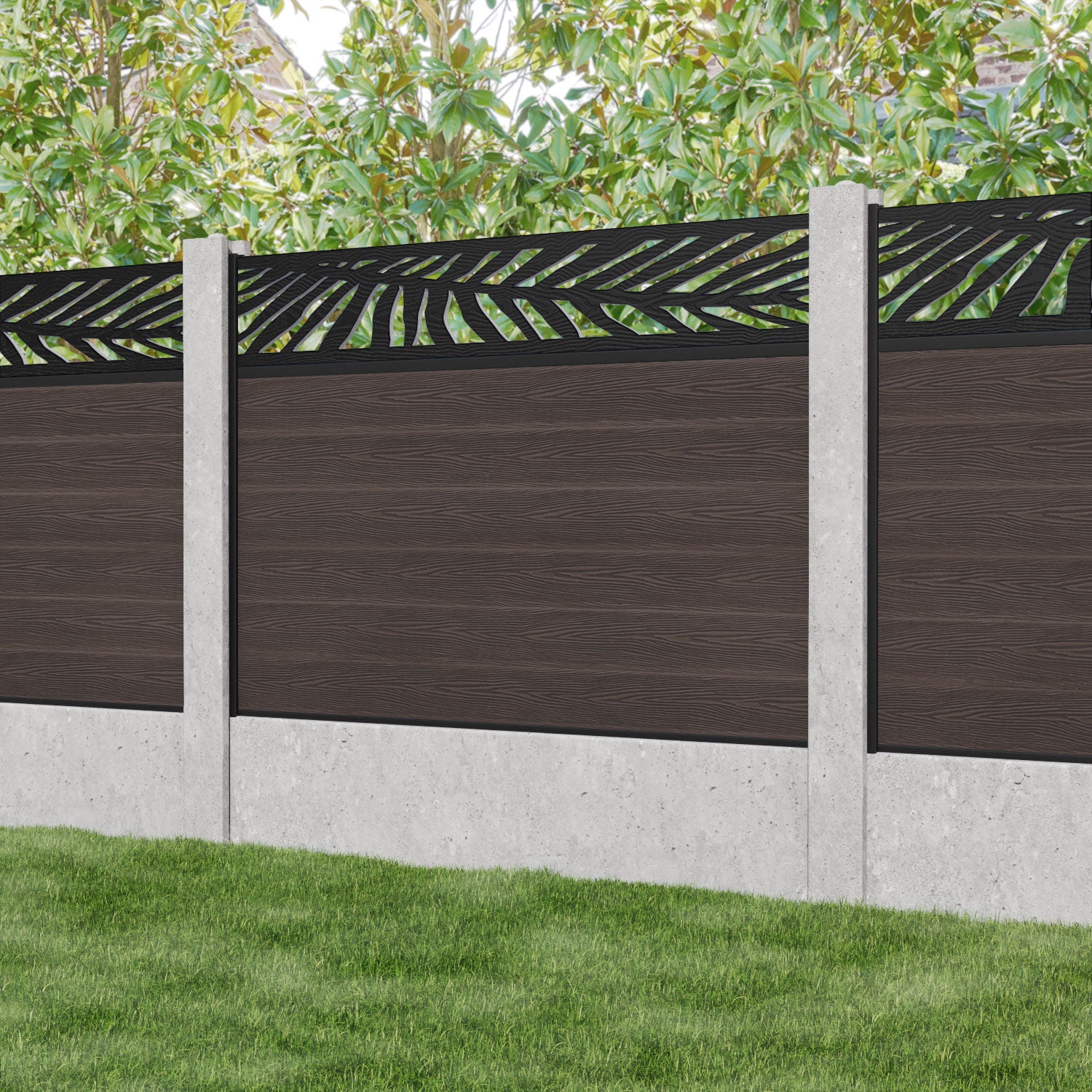 Classic Palm Fence Panel - Mid Brown - for existing concrete posts