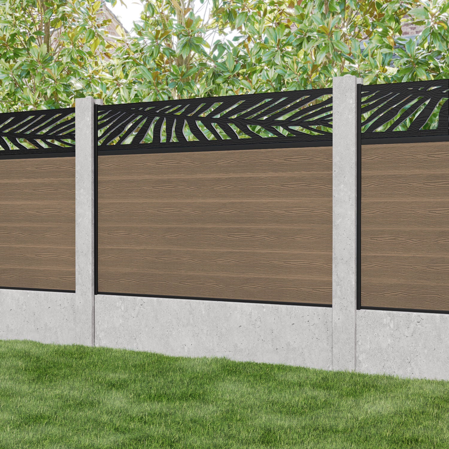 Classic Palm Fence Panel - Teak - for existing concrete posts