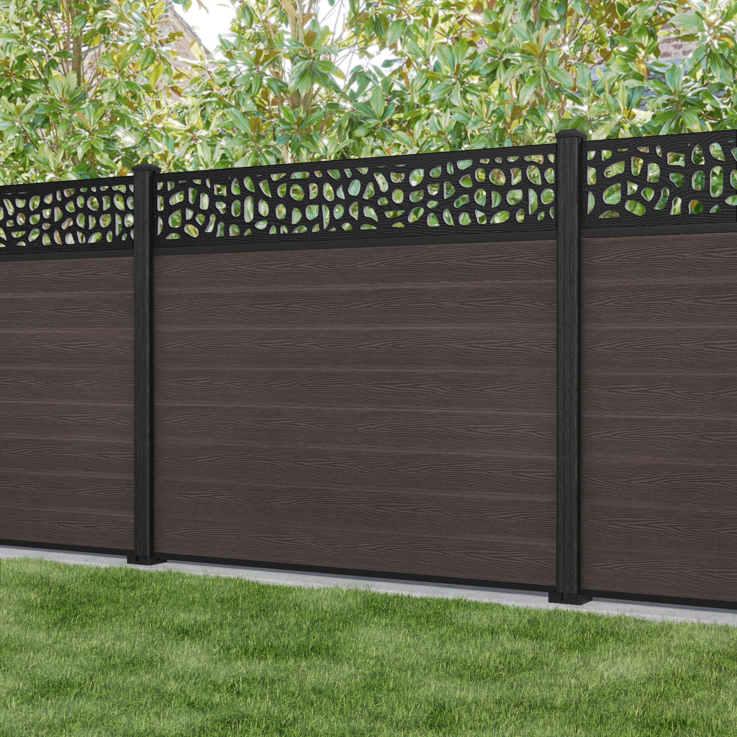 Classic Pebble Fence Panel - Mid Brown - with our composite posts