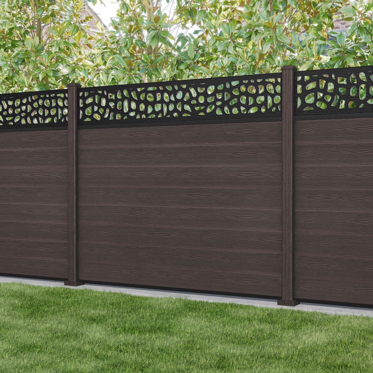 Classic Pebble Fence Panel - Mid Brown - with our composite posts