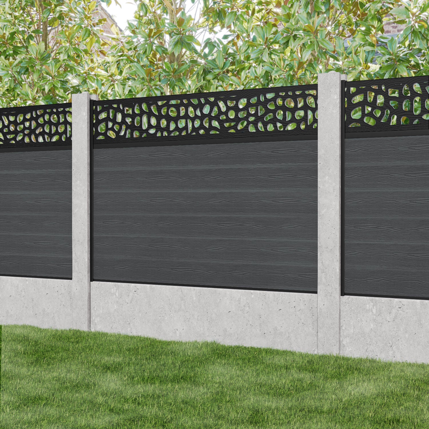 Classic Pebble Fence Panel - Dark Grey - for existing concrete posts