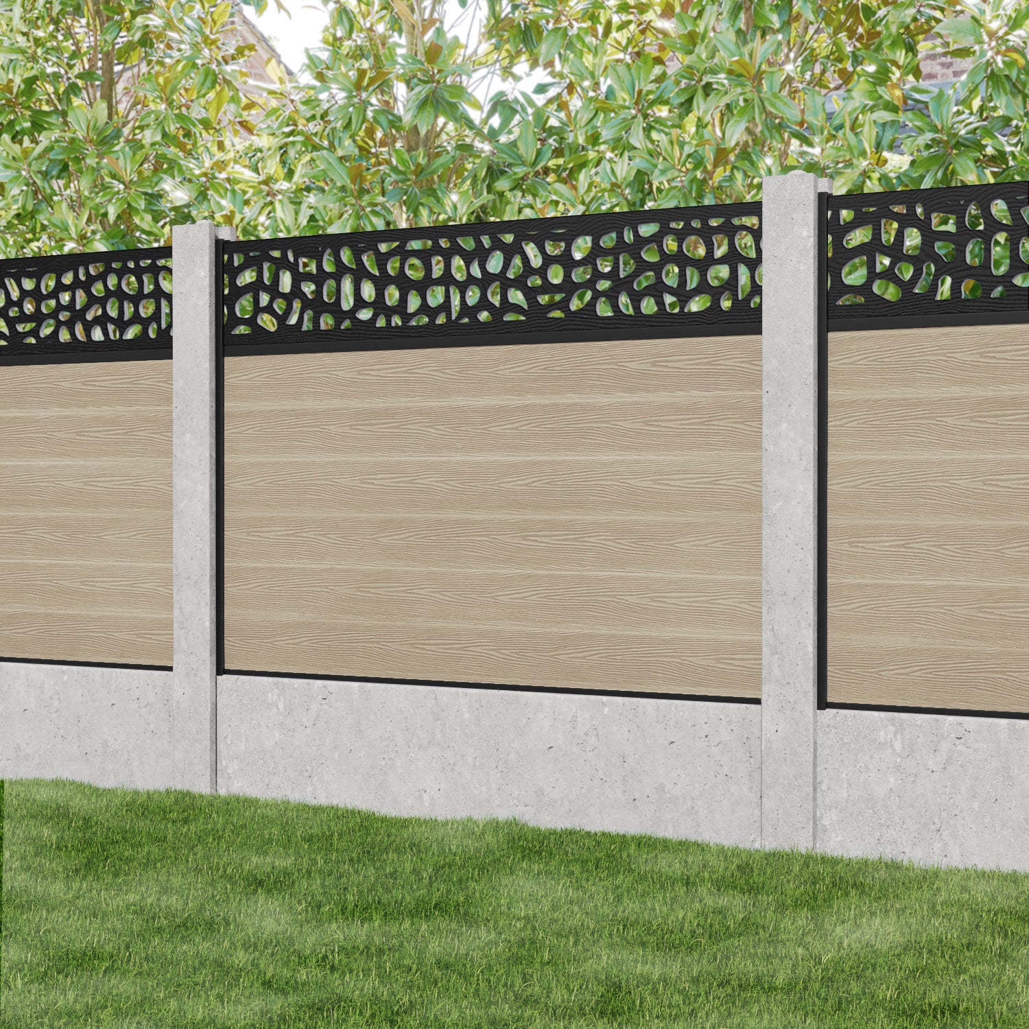Classic Pebble Fence Panel - Light Oak - for existing concrete posts