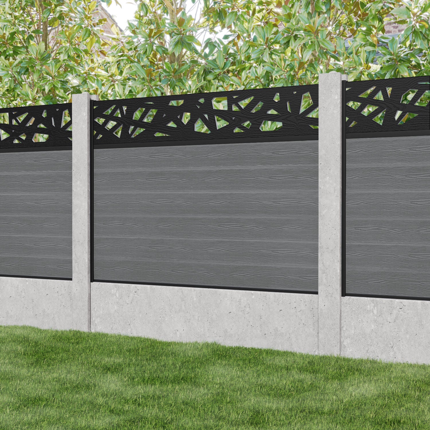 Classic Prism Fence Panel - Mid Grey - for existing concrete posts