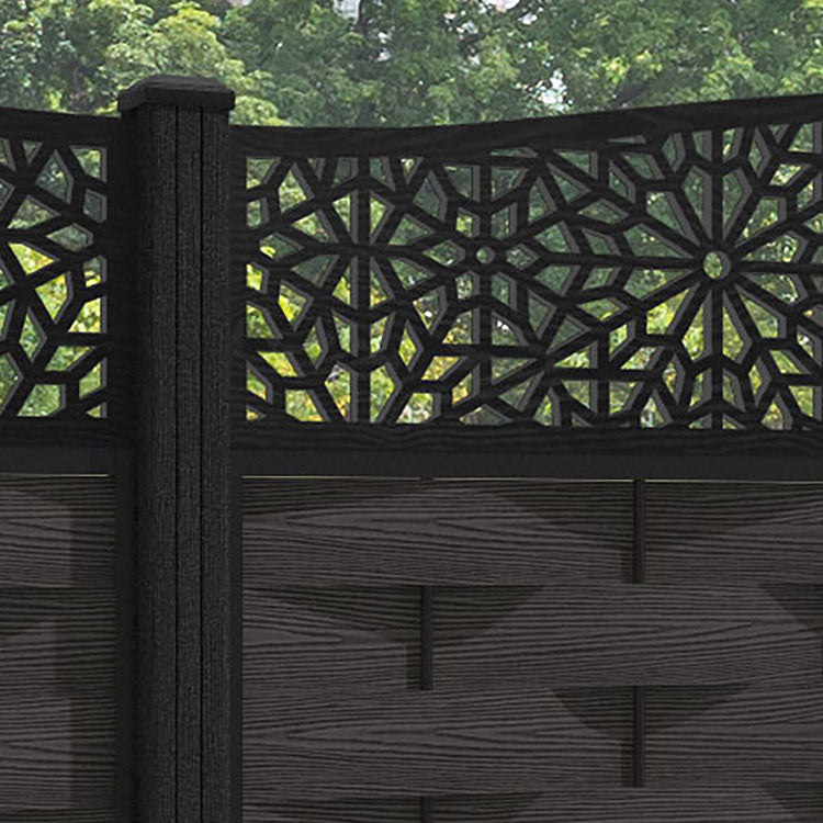 Ripple Alnara Curved Top Fence Panel - Dark Oak - with our composite posts