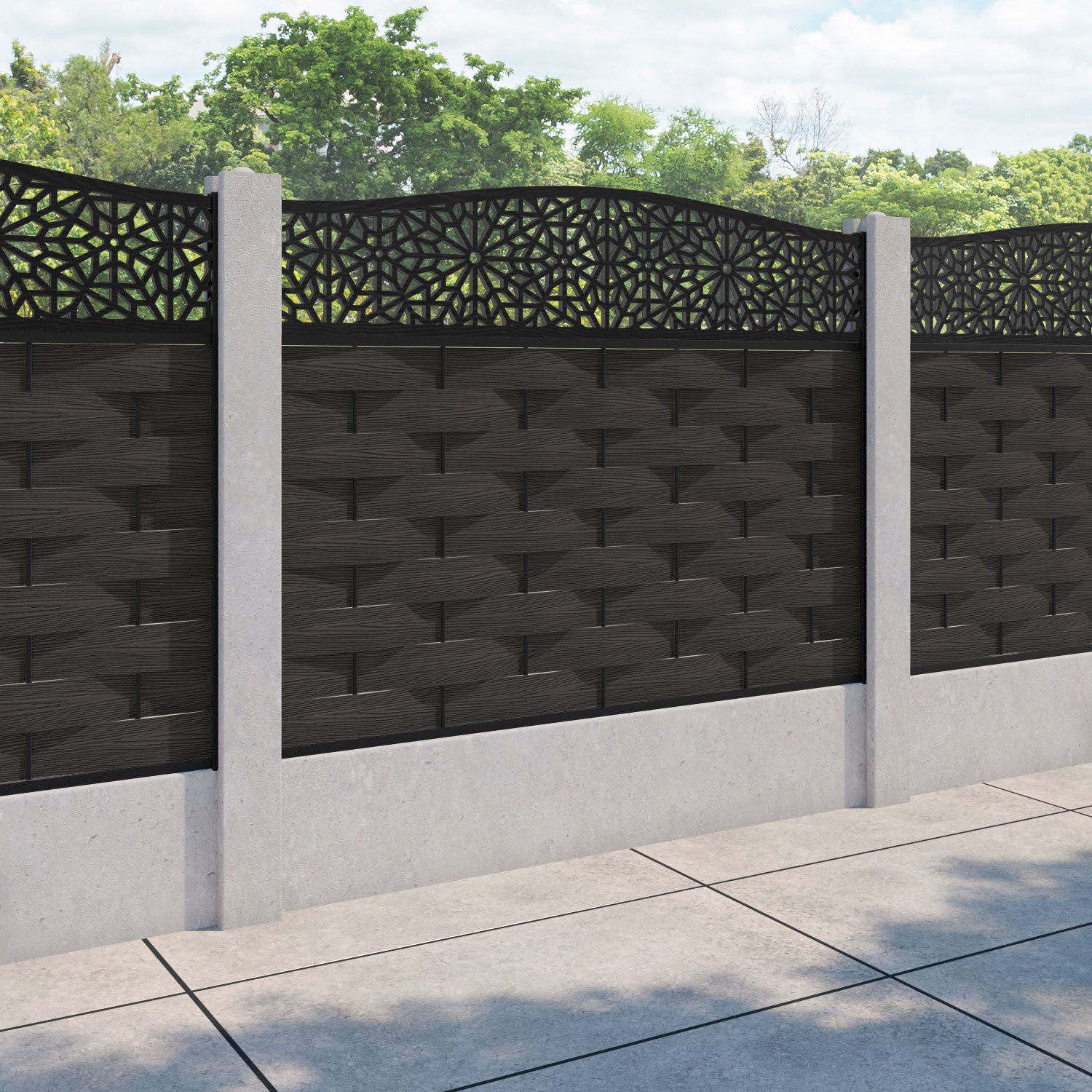 Ripple Alnara Curved Top Fence Panel - Dark Oak - for existing concrete posts