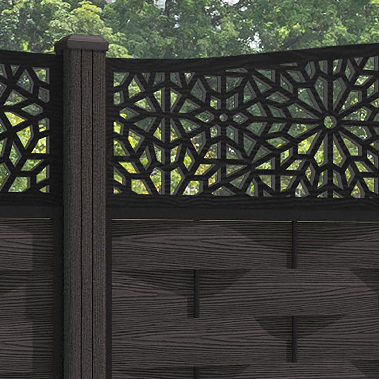Ripple Alnara Curved Top Fence Panel - Dark Oak - with our composite posts