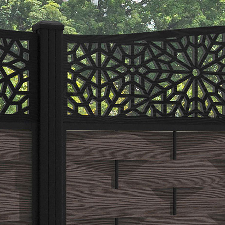 Ripple Alnara Curved Top Fence Panel - Mid Brown - with our aluminium posts
