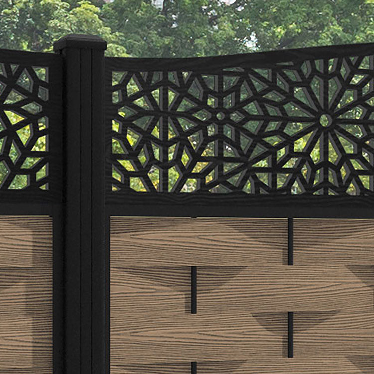 Ripple Alnara Curved Top Fence Panel - Teak - with our aluminium posts
